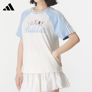 Adidas阿迪达斯三叶草女圆领条纹上衣时尚运动休闲短袖T恤KG6698