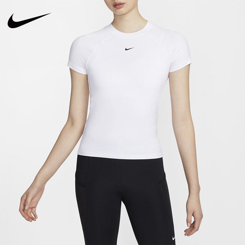 Nike耐克短袖女小勾短款上衣瑜伽训练修身款快干运动T恤衫FV7843