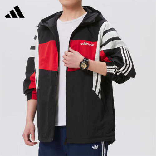 Adidas阿迪达斯三叶草男慵懒风连帽外套宽松休闲夹克上衣KW4809