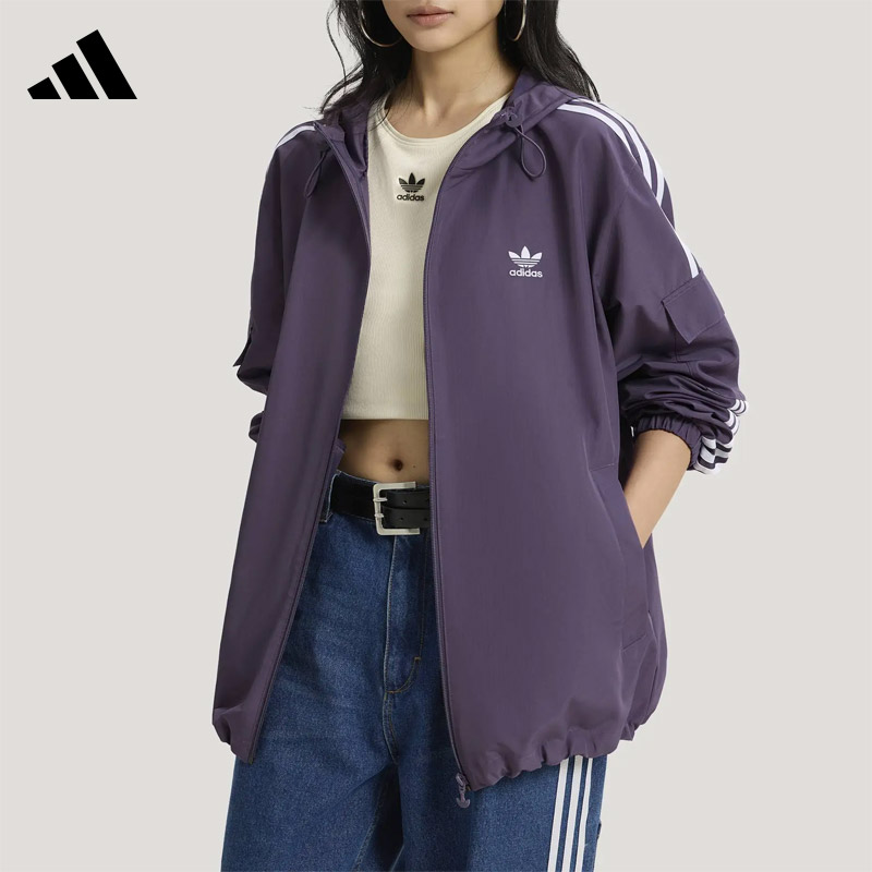 阿迪达斯三叶草连帽工装风夹克