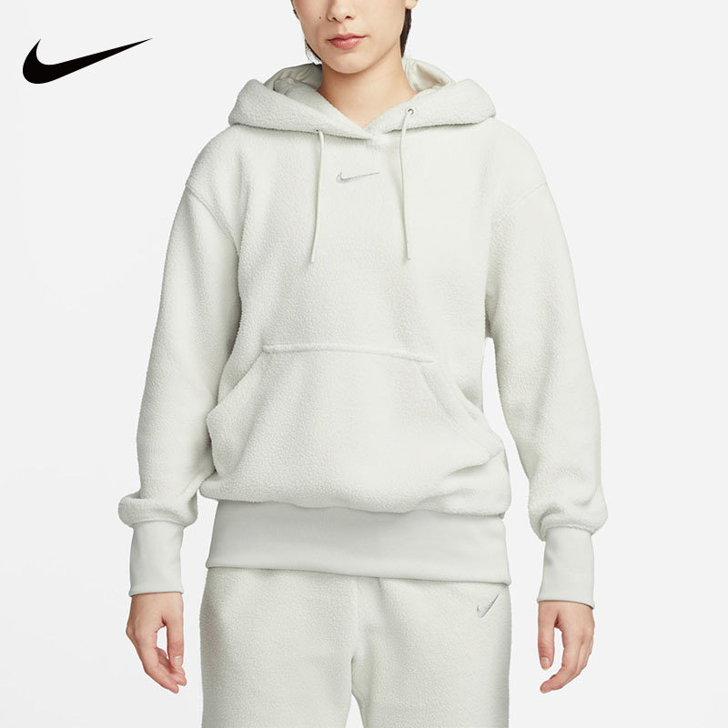 NIKE耐克卫衣女2022冬季新款羊羔绒保暖连帽运动休闲套头衫DQ6841