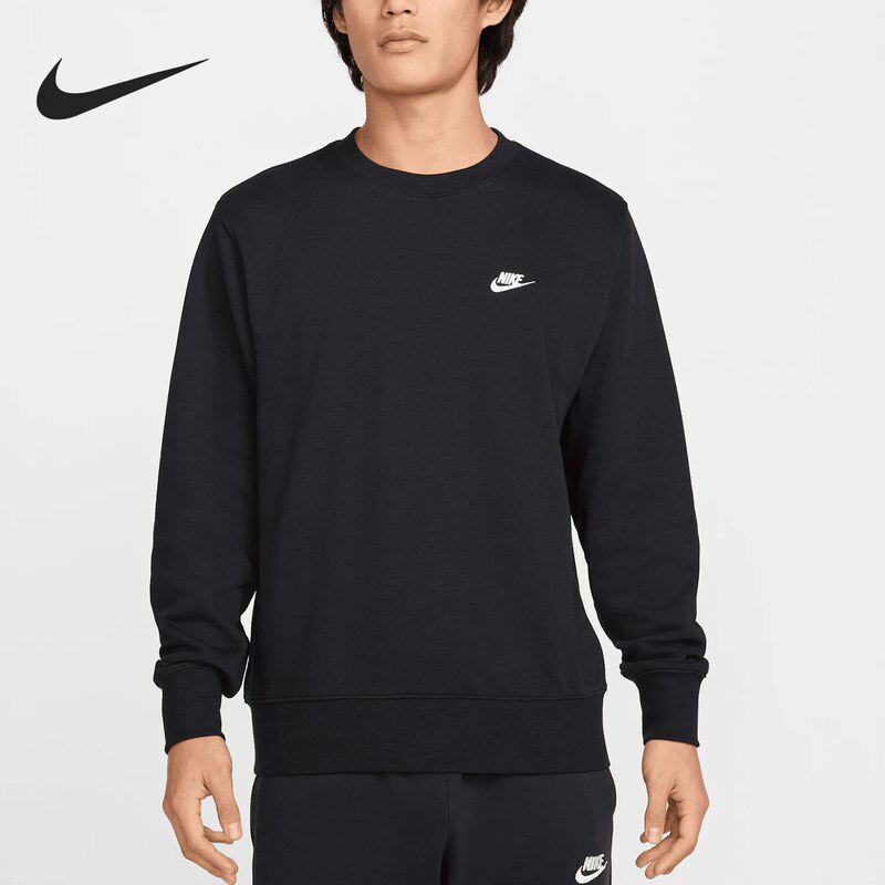 Nike耐克男子针织毛圈经典刺绣小标黑色套头衫圆领卫衣FN3889-010