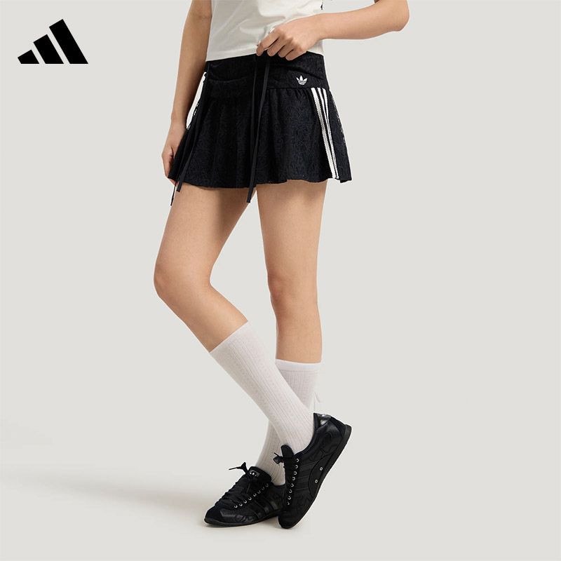 Adidas阿迪达斯三叶草女运动半身裙蕾丝百褶潮流个性短裙KU4761