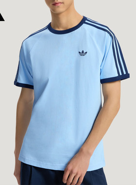 Adidas阿迪达斯三叶草男经典三条纹圆领短袖T恤休闲上衣KG6323