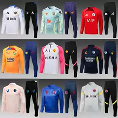 2025 Spring and Autumn New Half-Zip Football Training Suit Set for Men, Customizable Adult and Children's Long-Sleeve Team Uniform Football Suit