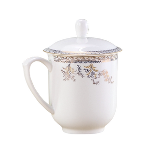 陶瓷杯带盖 唐山骨瓷会议杯办公茶金边家用水杯定制logo刻字商务