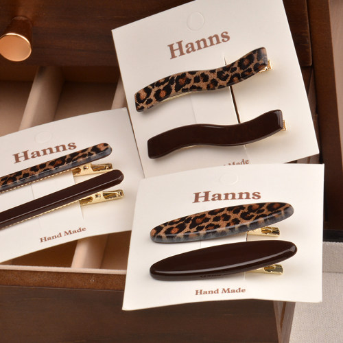 1对装~咖色豹纹发夹后脑勺ab款侧边刘海夹鸭嘴夹发卡一字夹子头饰