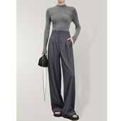 女 裤 周周2026春夏天丝羊毛高腰直筒阔腿裤 拖地松弛感灰色西装