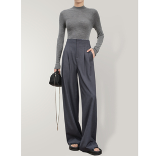女 裤 周周2026春夏天丝羊毛高腰直筒阔腿裤 拖地松弛感灰色西装