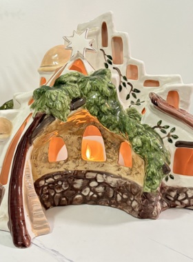 出口单布鲁瓷BlueSky治愈系陶瓷圣诞马槽烛台镂空别墅家居装饰