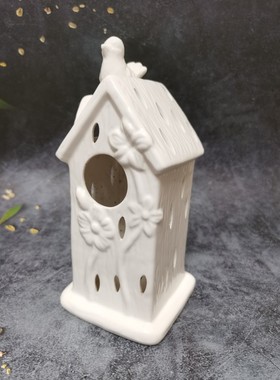 浮雕陶瓷立体花朵小鸟房子烛台摆件装饰捡漏出口单简约北欧风