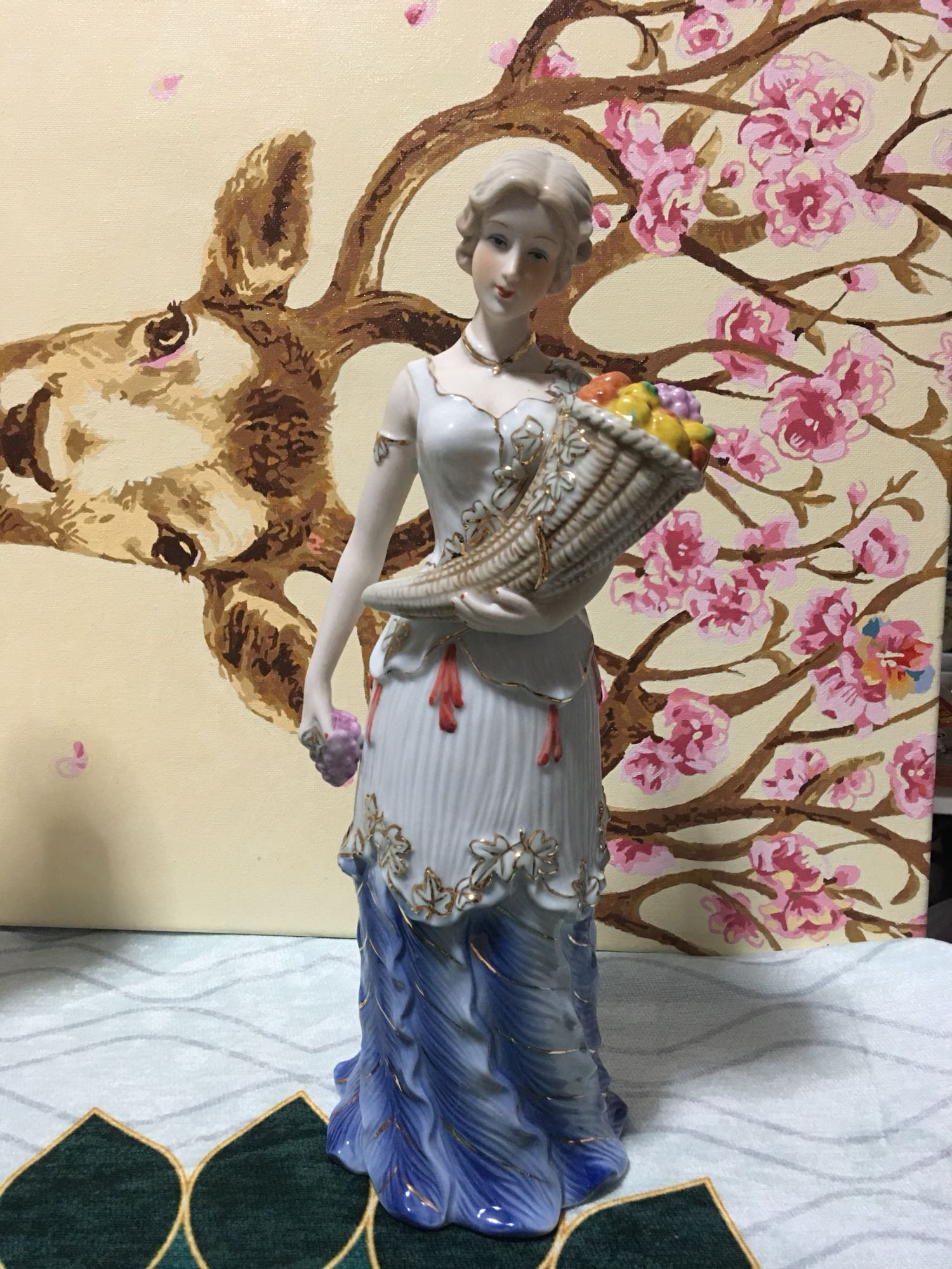 外贸出口正品素烧蓝釉瓷偶摆件