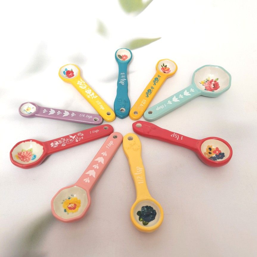 先锋女人花朵陶瓷量勺子1tbsp烘焙工具彩色汤匙咖啡调羹微瑕捡漏
