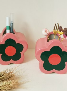ins风花朵花插瓶笔筒装饰家居摆件饰品可爱糖果色