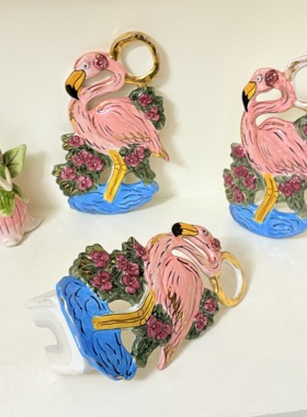 出口布鲁瓷BlueSky陶瓷精致手绘火烈鸟挂件摆件家居装饰品礼物瑕