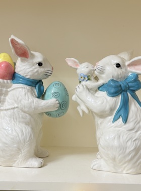 出口布鲁瓷BlueSky复活节陶瓷可爱兔子摆件家居装饰礼物造景氛围