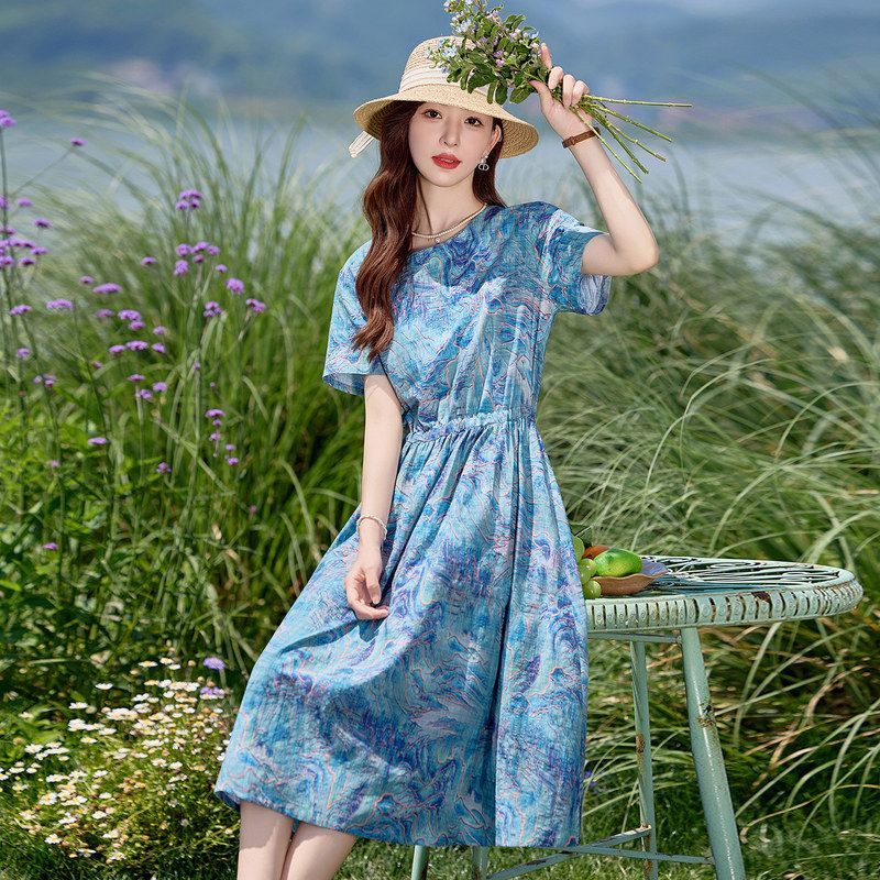 时尚碎花短袖连衣裙女夏2025新款