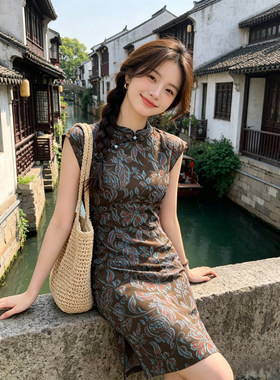 新中式低领小个子日常旗袍夏装