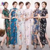 复古气质妈妈修身 少女中国风长款 走秀连衣裙 年轻款 旗袍2023年新款