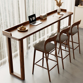 实木吧台桌胡桃木色家用阳台高脚桌长桌靠窗带挡板咖啡厅桌椅组合
