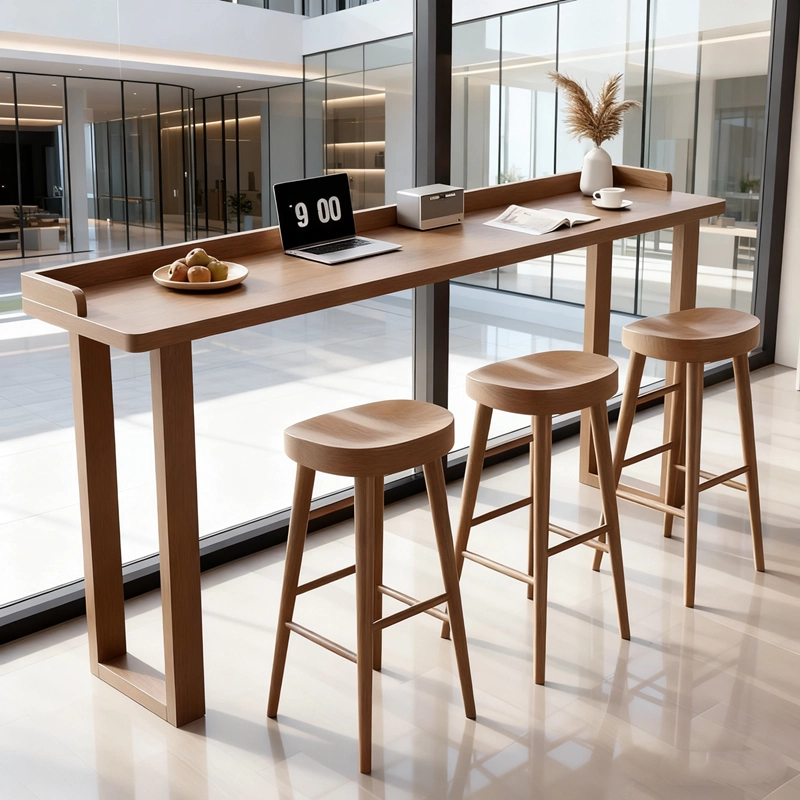 全实木吧台带挡边简约现代 阳台落地窗长条高脚桌 休息区吧台桌椅,商业/办公家具,酒吧桌,淘宝优惠券,粉丝福利购,淘宝优惠卷