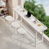 北欧实木吧台带挡边防掉物阳台长条高脚桌落地窗休闲吧台桌椅组合