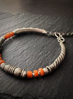 月末魔羯。原创。|小可爱| 老银管。红色老珠子。手链