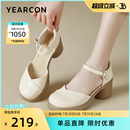 配裙子 意尔康女鞋 2025春夏包头凉鞋 外穿粗跟高跟鞋 厚底玛丽珍皮鞋