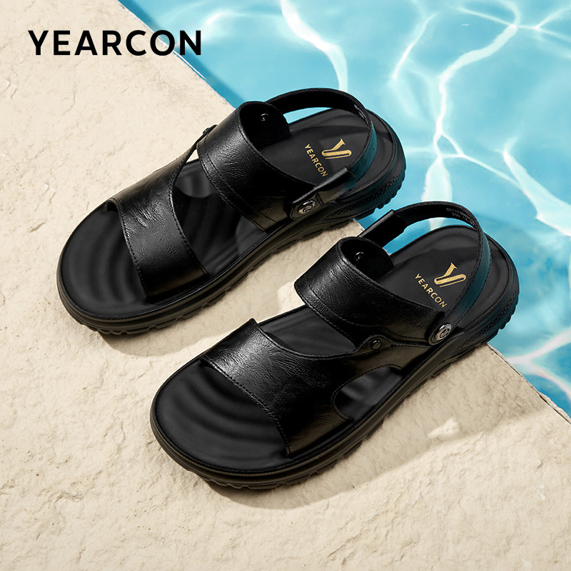 意尔康男鞋2026新款夏季男款牛皮真皮软底爸爸凉鞋外穿男士凉拖鞋