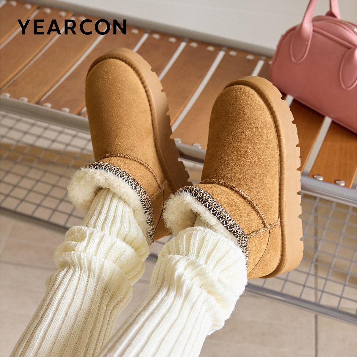 意尔康女鞋冬季加绒保暖棉鞋厚底短筒雪地靴户外休闲短靴一脚蹬,女鞋,时尚雪地靴,淘宝优惠券,粉丝福利购,淘宝优惠卷