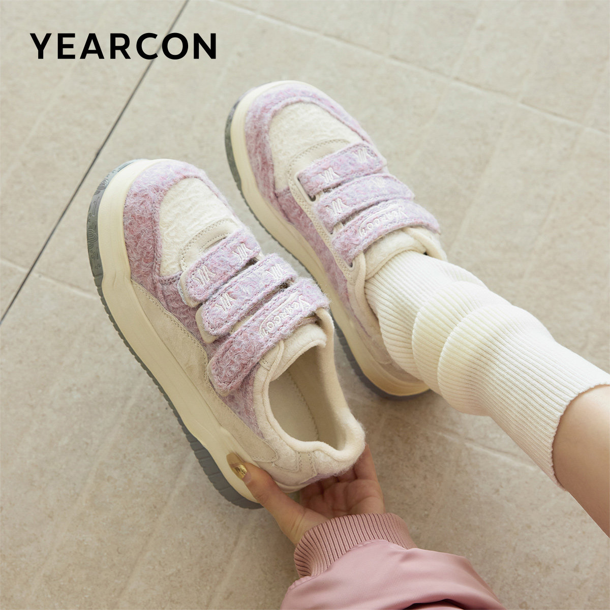 意尔康女鞋冬季加绒保暖厚底休闲二棉鞋女士板鞋时尚毛毛鞋魔术贴