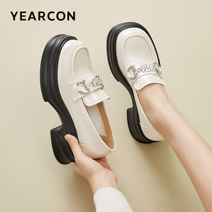 高跟单鞋 意尔康女鞋 休闲乐福鞋 女士厚底英伦风小皮鞋 春秋季