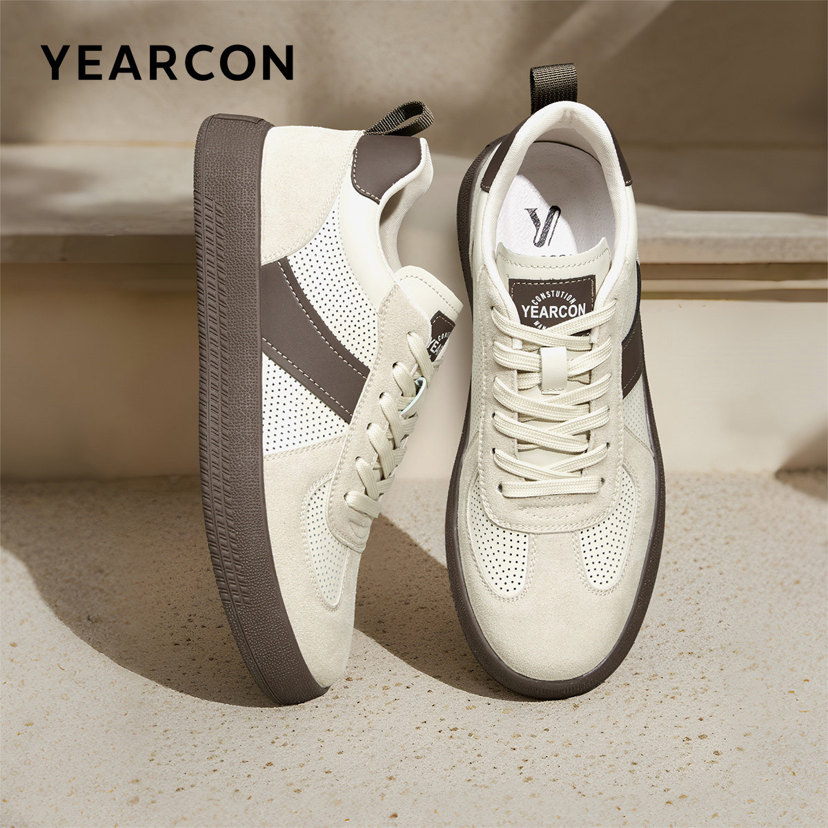 意尔康男鞋夏季薄款休闲板鞋男士德训鞋复古软底透气皮鞋轻便舒适