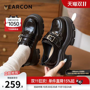 意尔康女鞋2026春季新款粗跟厚底小皮鞋配裙子单鞋英伦学院乐福鞋