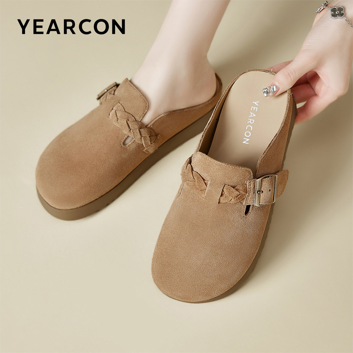 意尔康女鞋春夏平底休闲拖鞋外穿穆勒鞋半拖女士包头懒人鞋勃肯鞋
