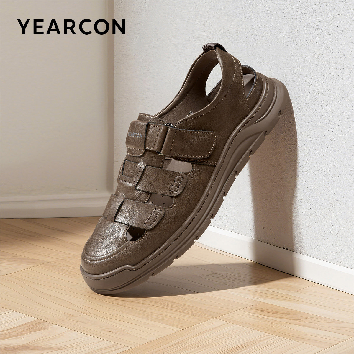 意尔康男鞋夏季包头凉鞋外穿镂空透气皮鞋户外休闲男士沙滩鞋开车