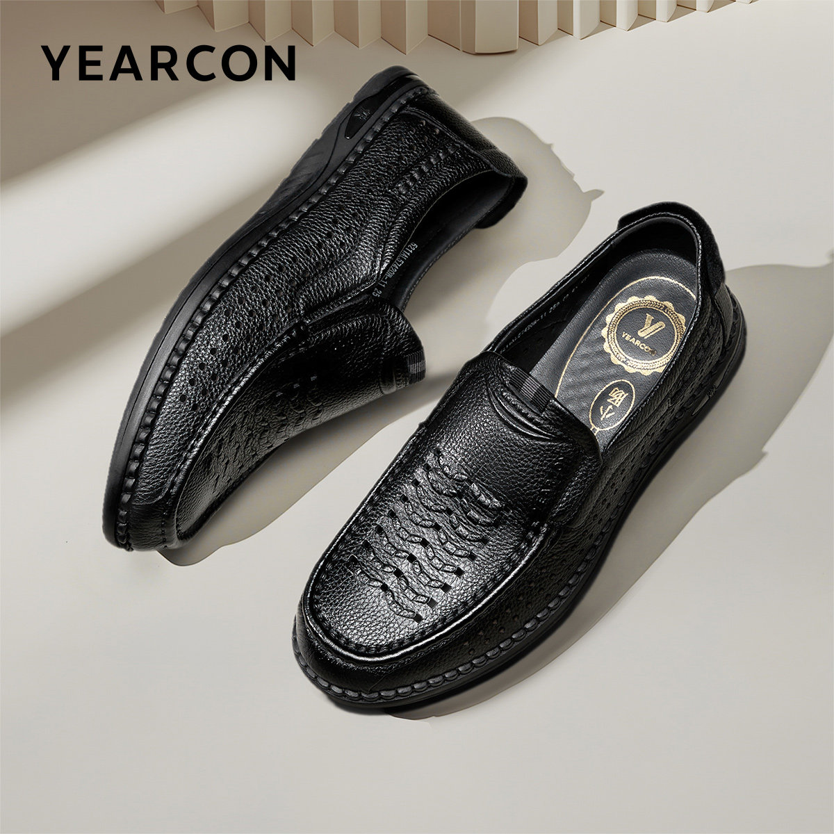 意尔康男鞋夏季真皮商务休闲皮鞋男士英伦风皮凉鞋透气软底乐福鞋