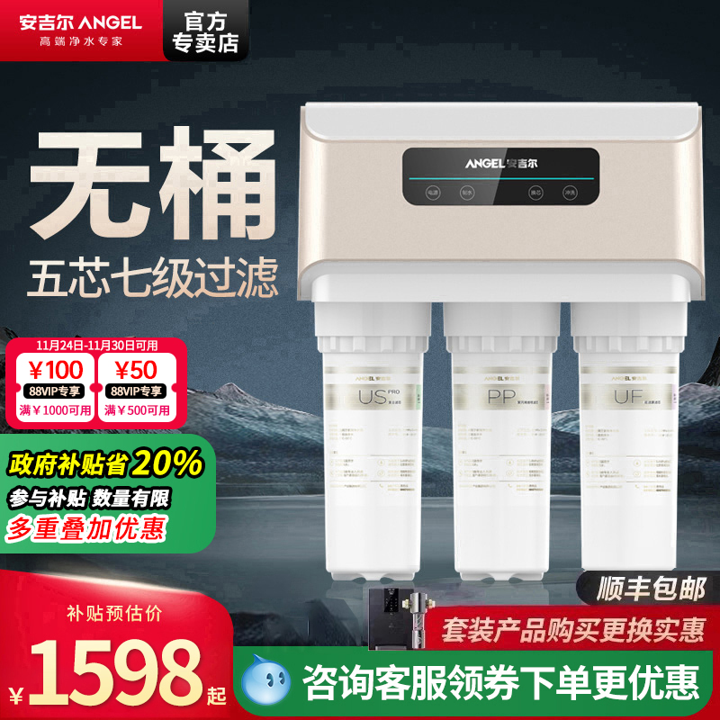 政府补贴 安吉尔净水器家用直饮纯水机壁挂5级厨房反渗透过滤无桶