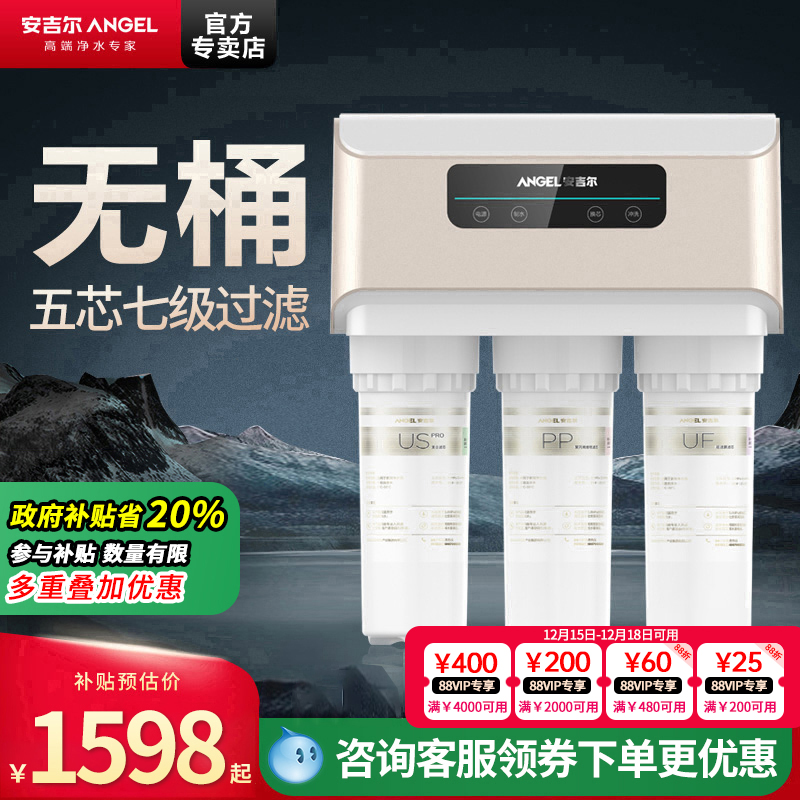 政府补贴 安吉尔净水器家用直饮纯水机壁挂5级厨房反渗透过滤无桶