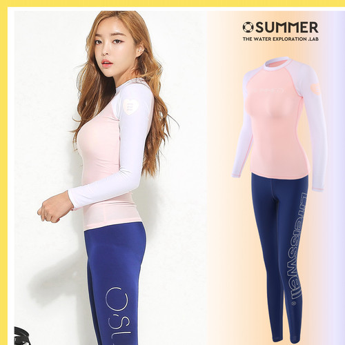 OSUMMER 新品潜水服女长袖白色分体修身运动泳衣速干桨板浮潜健身