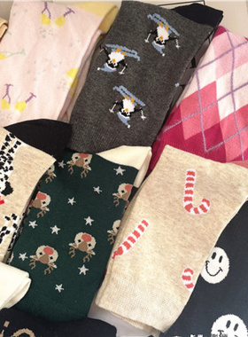 全场10双包邮 出美单FUN SOC* 潮无骨拼合纯棉春秋女袜  中筒袜