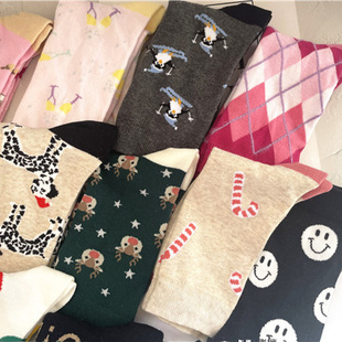 全场10双包邮 出美单FUN SOC* 潮无骨拼合纯棉春秋女袜  中筒袜