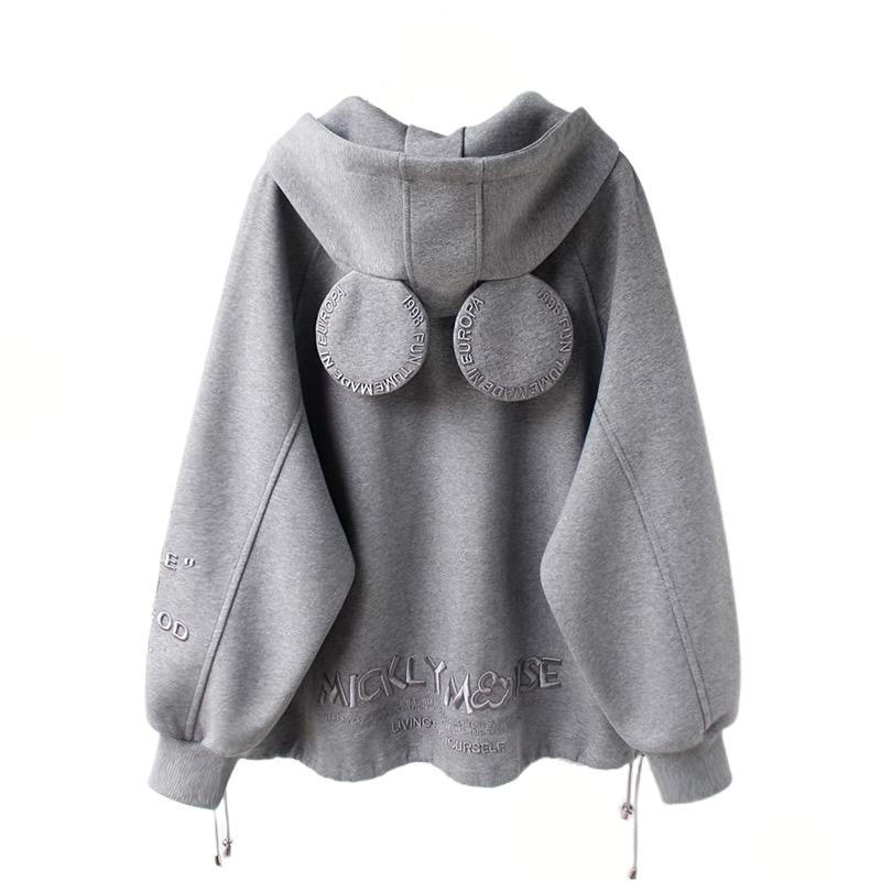 字母刺绣拉链连帽女卫衣外套