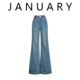 潮 女2025复古气质高腰显瘦拖地阔腿裤 JANUARY美式 时髦百搭牛仔裤