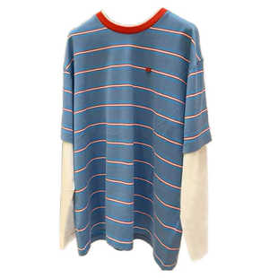 JANUARY~谭维维同款撞色条纹假两件宽松圆领长袖拼接T恤女上衣秋