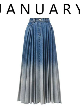 JANUARY 牛仔百褶半身裙女2025新款美式街头气质高腰显瘦a字裙潮