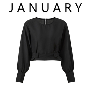 秋新款简约蝴蝶结系带长袖短款衬衫女设计感小众收腰显瘦小衫上衣