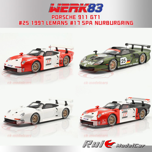 预1:18 WERK83 保时捷 911 GT1 #25 1997勒芒#17赛车模型收藏