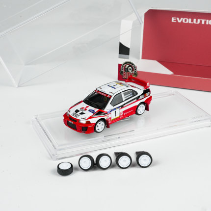 现货1:64 BM 三菱蓝瑟EVO V组别A赛车1998年加泰罗尼亚拉力赛车模