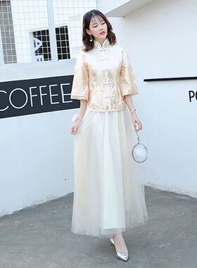 出租赁2025新款伴娘服中式显瘦姐妹长款礼服仙气国风新娘秀禾旗袍